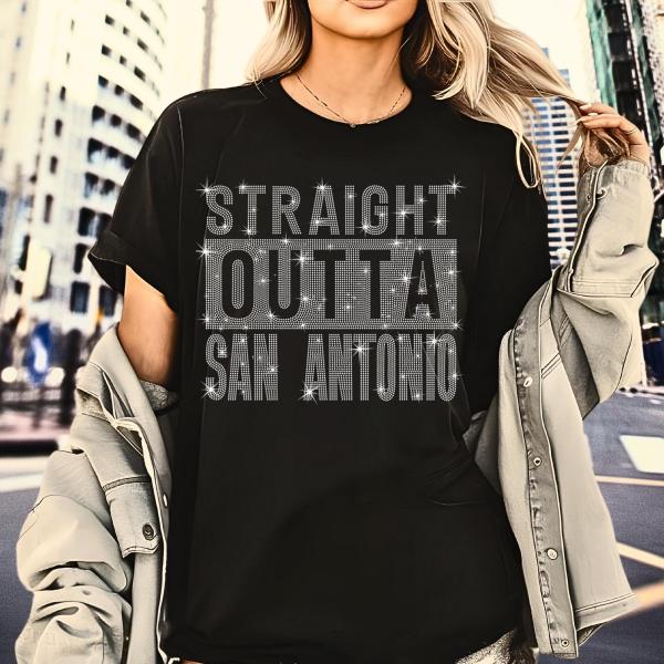 Straight Outta San Antonio Rhinestone T-Shirt, Girl's Trip Matching Shirt, Unisex Heavy Cotton Tee Shirt,  Vintage Concert Tour Shirt