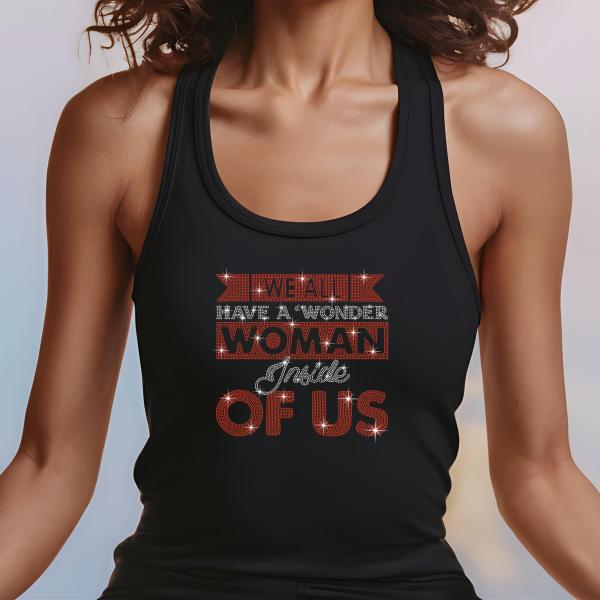 We All a Wonder Woman Inside of us Rhinestone T-Shirt, Women’s Day Sparkling Tee, Gift for Her, Stylish Women’s Rights T-Shirt, Mom Gift