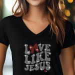 Love Like Jesus Rhinestone T-Shirt, Valentine’s Day Christian Tee, Sparkling Faith Shirt for Women, Religious Gift Idea, Gift for Her