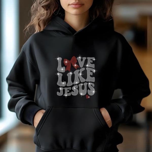 Love Like Jesus Rhinestone T-Shirt, Valentine’s Day Christian Tee, Sparkling Faith Shirt for Women, Religious Gift Idea, Gift for Her