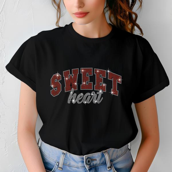 Sweetheart Rhinestone T-Shirt, Sparkling Valentine’s Day Tee, Women’s Glitter Love Shirt, Romantic T-shirt, Unique Gift Idea, Gift for Her