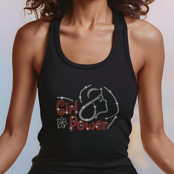 Girl Power Rhinestone T-Shirt, Women’s Day Sparkling Tee, Feminist Empowerment Shirt, Gift for Her, Stylish Women’s Rights T-Shirt, Mom Gift