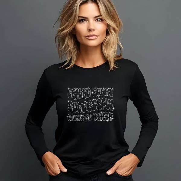 Behind Every Successful Woman Herself Rhinestone T-Shirt, Women’s Day Sparkling Tee, Gift for Her, Stylish Women’s Rights T-Shirt, Mom Gift