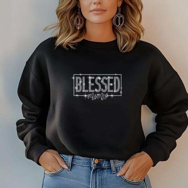 Blessed Mom Rhinestone T-Shirt, Sparkling Mom Shirt, Mother's Day Gift, Stylish Mom Tee, Gift for Her, Casual Glam Shirt for Women