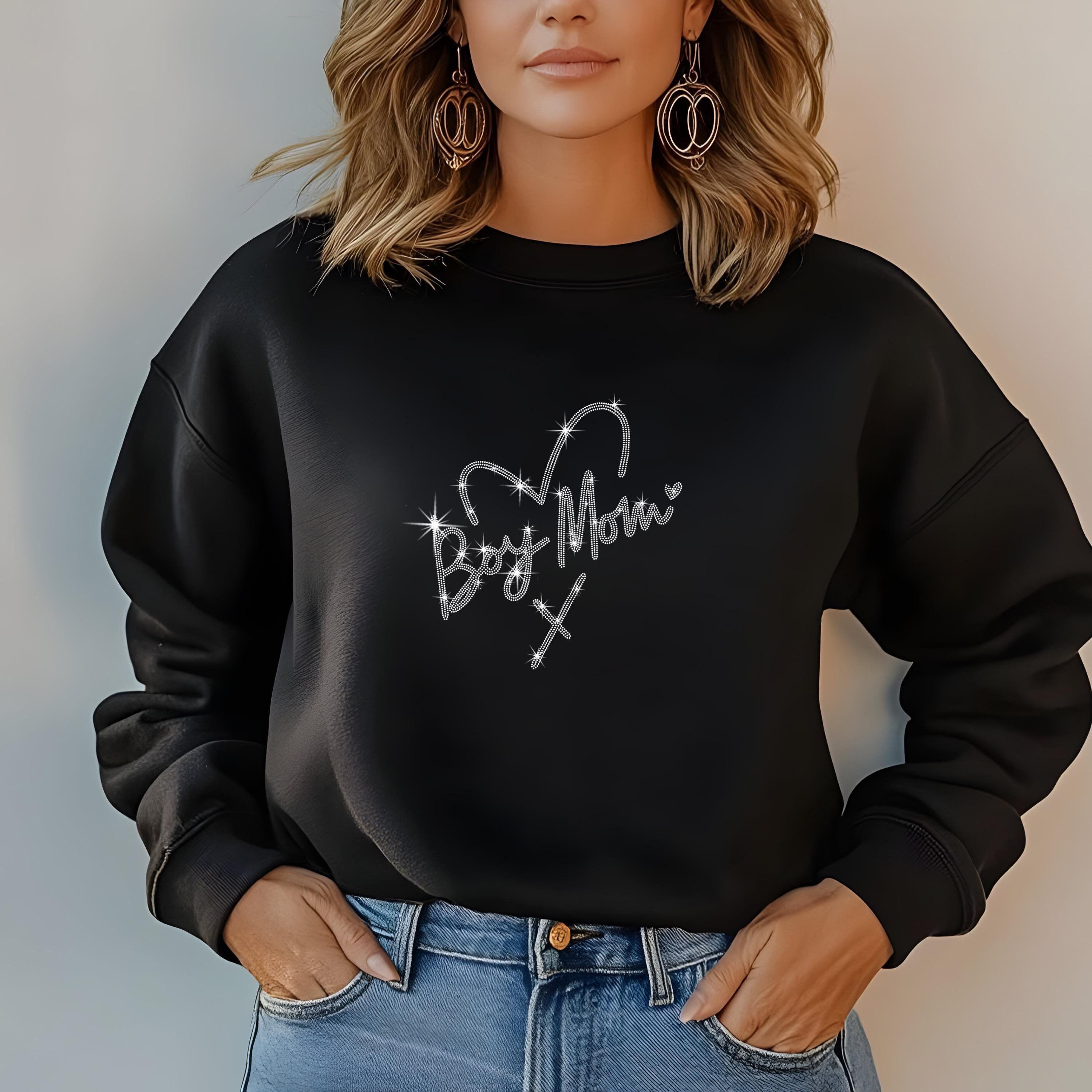 Boy Mom Rhinestone T-Shirt, Sparkling Mom Shirt, Mother's Day Gift, Stylish Mom Tee, Gift for Her, Casual Glam Shirt for Women