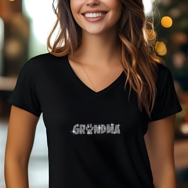 Grandma Rhinestone T-Shirt, Paw Print Sparkle Tee, Pet Lover Gift for Her, Sparkling Mom Shirt, Mother's Day Gift, Gift for Her