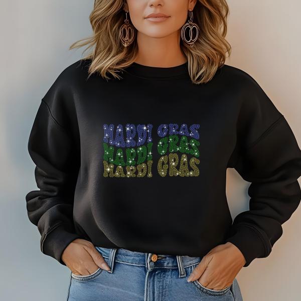 Mardi Gras Rhinestone T-Shirt, Sparkling Carnival Tee, Festival Party Shirt for Women, Sparkling Mom Shirt, Gift for Her