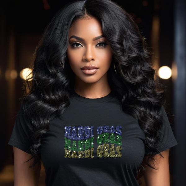 Mardi Gras Rhinestone T-Shirt, Sparkling Carnival Tee, Festival Party Shirt for Women, Sparkling Mom Shirt, Gift for Her