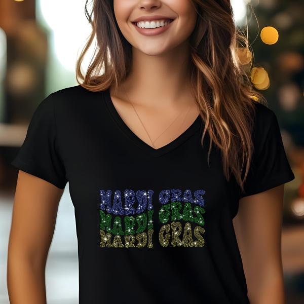 Mardi Gras Rhinestone T-Shirt, Sparkling Carnival Tee, Festival Party Shirt for Women, Sparkling Mom Shirt, Gift for Her