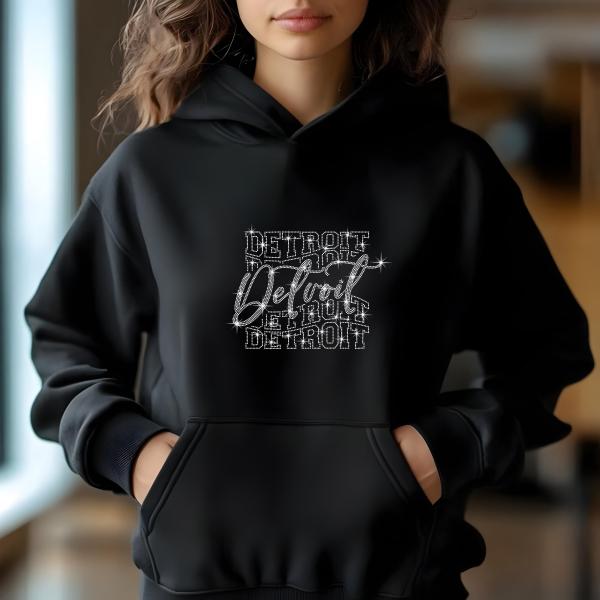 Detroit Rhinestone Football T-Shirt - Sparkly Game Day Tee for Fans, Tailgates & Sports Events - Game Day Gift for Football Lovers