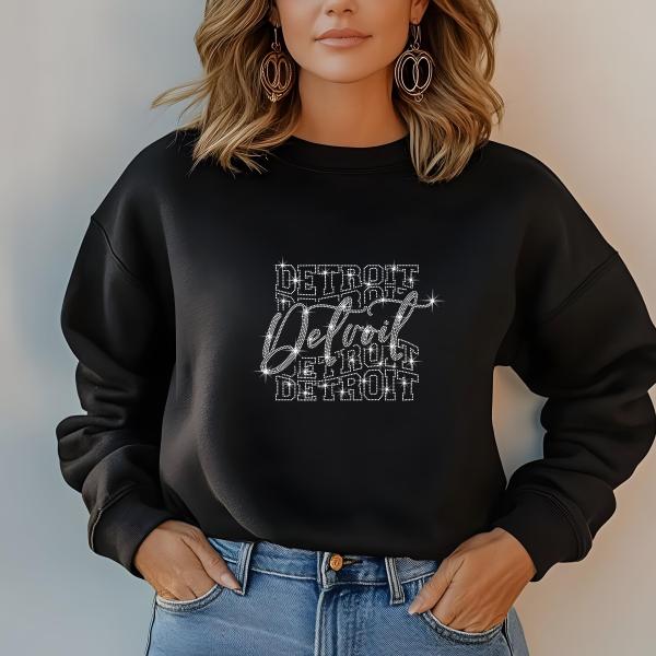 Detroit Rhinestone Football T-Shirt - Sparkly Game Day Tee for Fans, Tailgates & Sports Events - Game Day Gift for Football Lovers