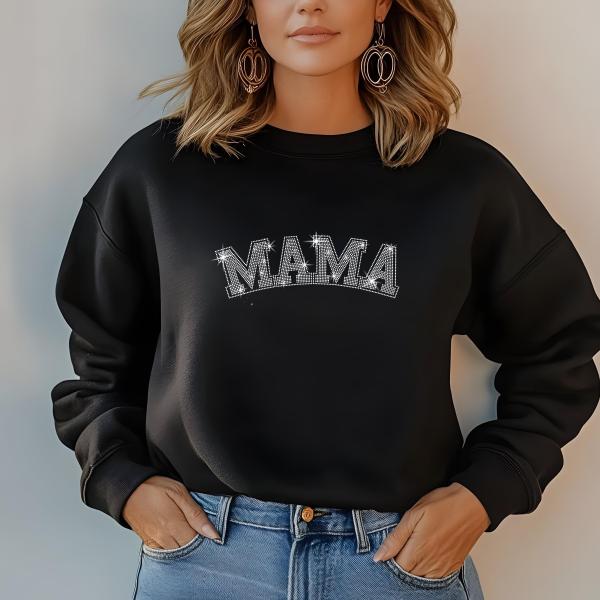 Mama Rhinestone T-Shirt, Sparkling Mom Shirt, Mother's Day Gift, Stylish Mom Tee, Gift for Her, Casual Glam Shirt for Women