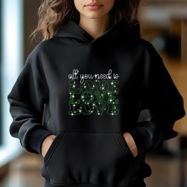 All You Need is Love Rhinestone T-Shirt - Sparkling St. Patrick's Day Tee for Women, Sparkling Mom Shirt, Gift for Her