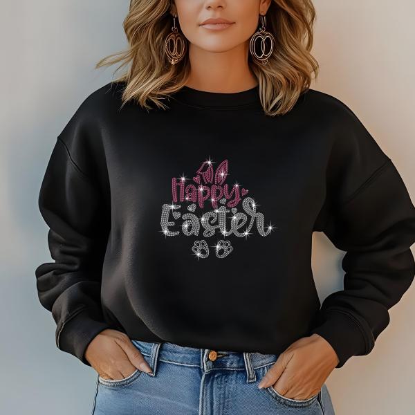 Happy Easter Rhinestone T-Shirt, Easter Day Sparkling Tee, Gift for Her, Mother Day Gift T-Shirt, Easter Day Gift, Mom Gift, Dazzling Design