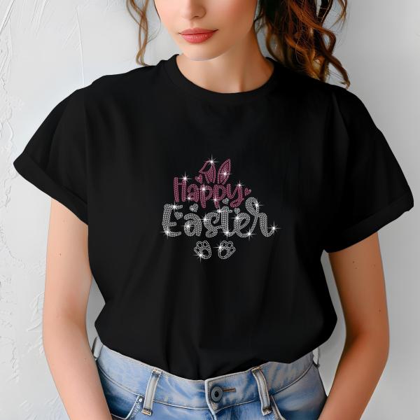 Happy Easter Rhinestone T-Shirt, Easter Day Sparkling Tee, Gift for Her, Mother Day Gift T-Shirt, Easter Day Gift, Mom Gift, Dazzling Design