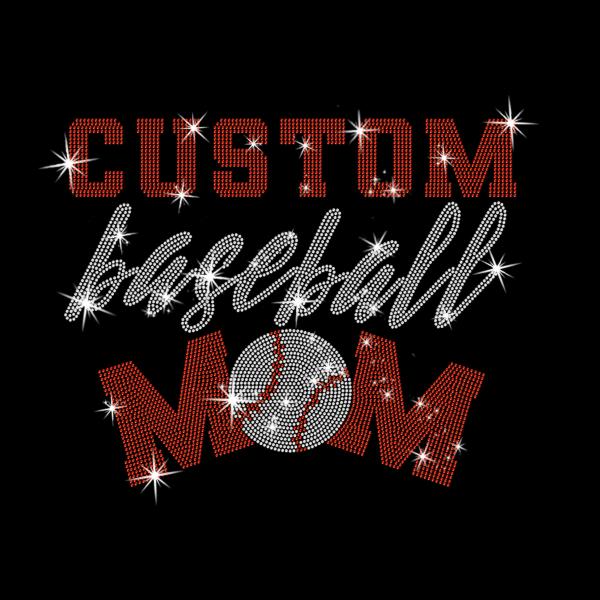 Personalized Baseball Mom Rhinestone Shirt, Custom Sports Tee, Bling Baseball Mom, Cute Baseball Mom Shirt,  Personalized Gift for Mom