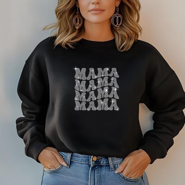 Mama Wavy Design Rhinestone T-Shirt, Mother's Day Gift, Stylish Mom Tee, Gift for Her
