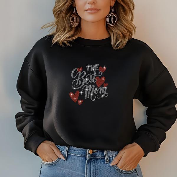 The Best Mom Rhinestone T-Shirt, Sparkling Mom Shirt, Mother's Day Gift, Stylish Mom Tee, Gift for Her, Casual Glam Shirt for Women