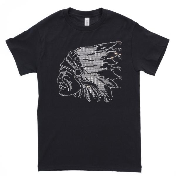 Native Indian Rhinestone Bling T-Shirt, Indian Chief Shirt, Tribal Warrior Tee, Gift for History Lovers, Indigenous Feather Headdress Shirt