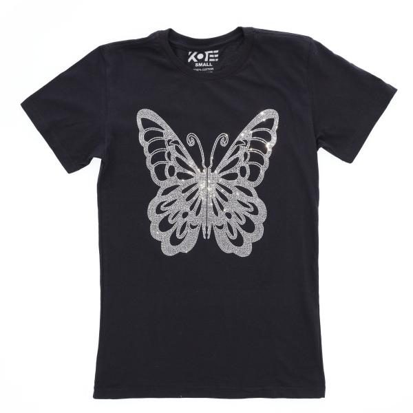 Unique Design Elegant Butterfly Rhinestone T-Shirt, Spring Fashion Top, Stylish Women's Relaxed Tee-Shirt, Inspirational Tee Gift for Moms