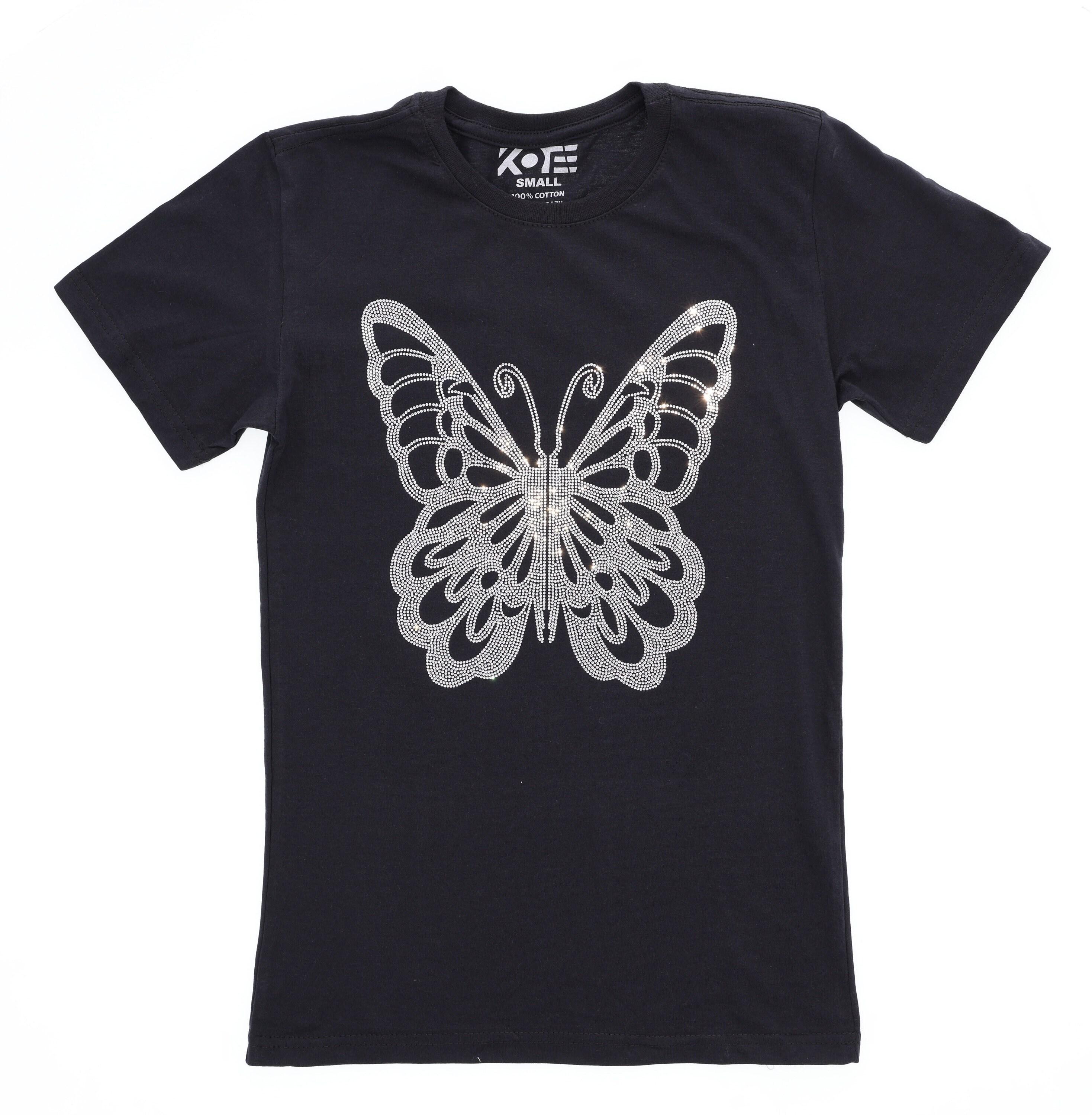 Unique Design Elegant Butterfly Rhinestone T-Shirt, Spring Fashion Top, Stylish Women's Relaxed Tee-Shirt, Inspirational Tee Gift for Moms