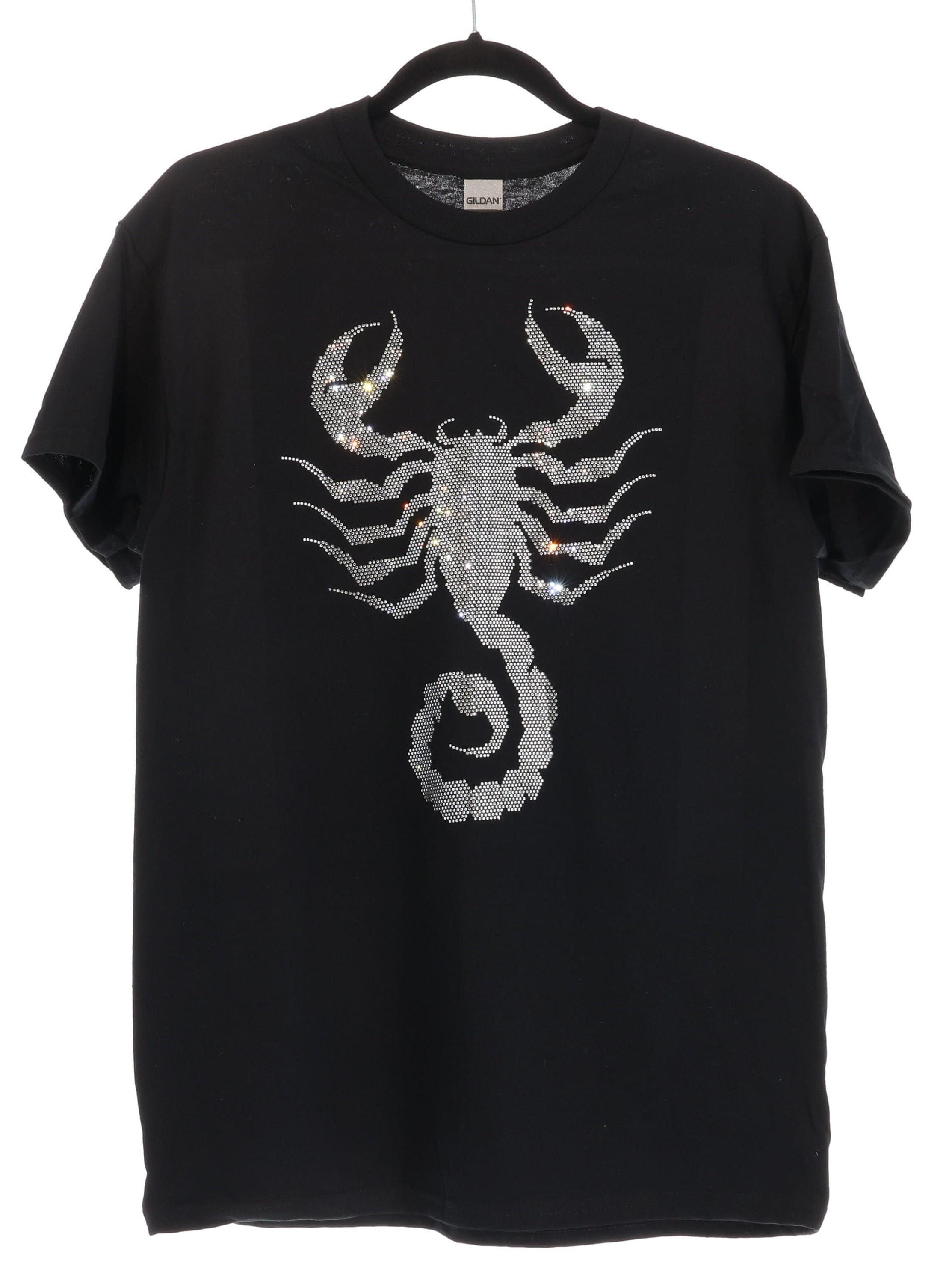 Scorpion Themed Sublimation & Gothic Rhinestone Bling T-Shirt, Celestial Energy Shirt, Scorpion Lover Gift, Cotton Crew Tee, Retro Yoga Tee