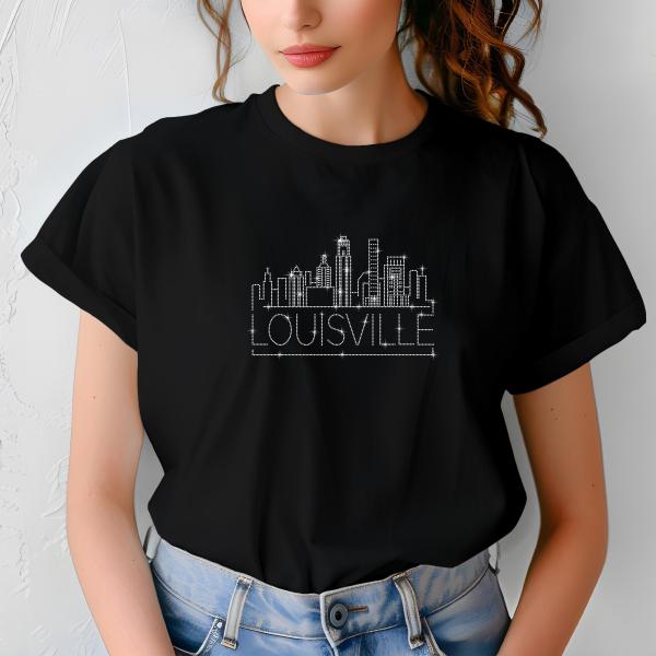 Louisville Rhinestone T-Shirt, Sparkling City Skyline Tee, Women’s Casual Top, Glitter Kentucky Design, Kentucky Gift, Gift for Her