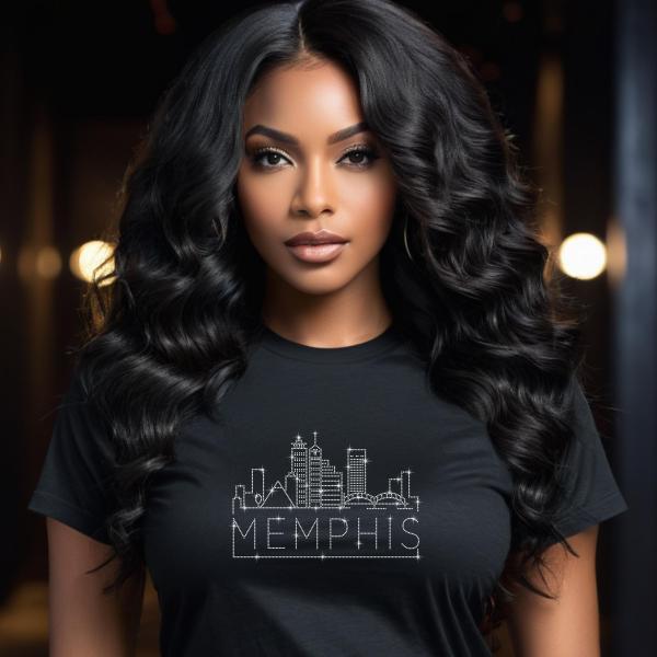 Memphis Rhinestone T-Shirt, Sparkling City Skyline Tee, Women’s Casual Top, Glitter Tennessee Design, Tennessee Gift, Gift for Her