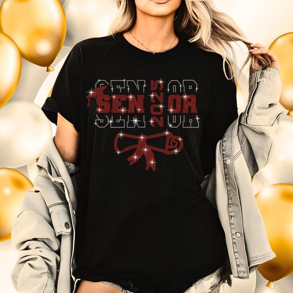 Senior 2025  With Certificate Rhinestone T-Shirt, Graduation Mom Gift Tee, Senior Grad Shirt, Graduation Party Shirt Gift for Her for Him