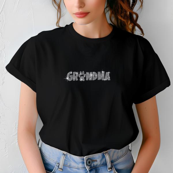 Grandma Rhinestone T-Shirt, Paw Print Sparkle Tee, Pet Lover Gift for Her, Sparkling Mom Shirt, Mother's Day Gift, Gift for Her