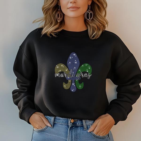 Mardi Gras Uniq Design Rhinestone T-Shirt, Sparkling Carnival Tee, Festival Party Shirt for Women, Sparkling Mom Shirt, Gift for Her