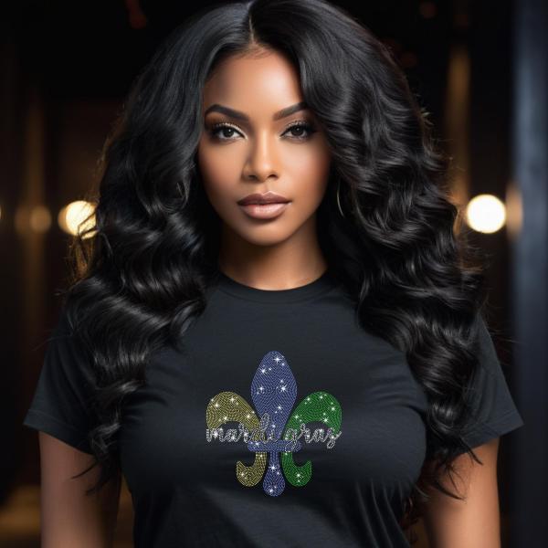 Mardi Gras Uniq Design Rhinestone T-Shirt, Sparkling Carnival Tee, Festival Party Shirt for Women, Sparkling Mom Shirt, Gift for Her