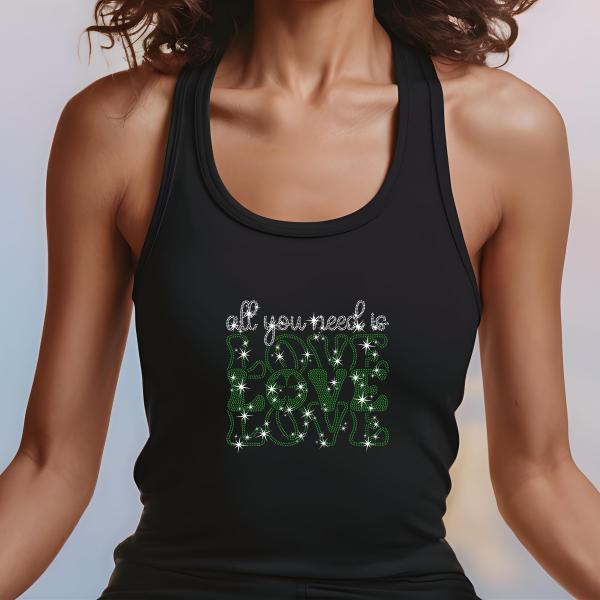 All You Need is Love Rhinestone T-Shirt - Sparkling St. Patrick's Day Tee for Women, Sparkling Mom Shirt, Gift for Her