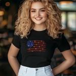 Patriotic Rhinestone Eagle Flag T-Shirt, USA Flag Tee, American Pride Shirt, Independence Day Outfit, 4th of July Gift, Women’s Casual Tee