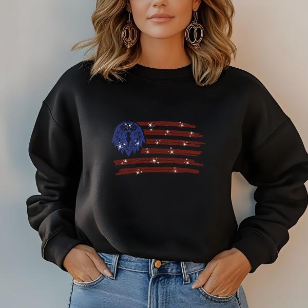 Patriotic Rhinestone Eagle Flag T-Shirt, USA Flag Tee, American Pride Shirt, Independence Day Outfit, 4th of July Gift, Women’s Casual Tee