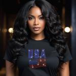 USA Rhinestone T-Shirt, American Flag Tee, USA Pride Shirt, 4th of July Outfit, Patriotic Women’s T-Shirt, Independence Day Gift