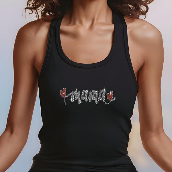 Mama Heart Rhinestone T-Shirt, Sparkling Mom Shirt, Mother's Day Gift, Stylish Mom Tee, Gift for Her, Casual Glam Shirt for Women