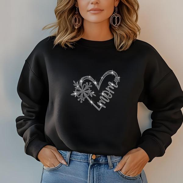 Mom Heart Cute Design Rhinestone T-Shirt, Sparkling Mom Shirt, Mother's Day Gift, Stylish Mom Tee, Gift for Her, Casual Glam Shirt for Women