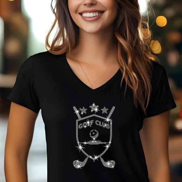 Golf Club Rhinestone T-Shirt, Sparkly Golf Tee, Women's Golf Shirt, Golf Lover Gift, Golf Tournament Outfit, Bling Sports T-Shirt