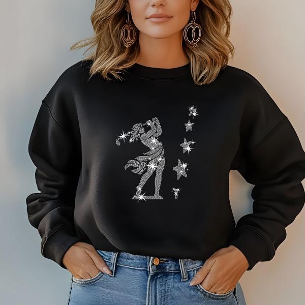 Bling Women Golfer Shirt, Rhinestone Golf Swing Tee, Sparkly Golf Apparel, Women's Golf Gift, Golf Tournament Outfit, Sports Fashion