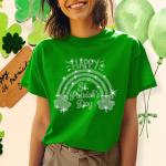 Happy St Patrick's Day with Rainbow Rhinestone T-Shirt, Four Leaf Clover & Shamrock Tee-Shirt, Funny Festive Tee, Matching Family Shirt