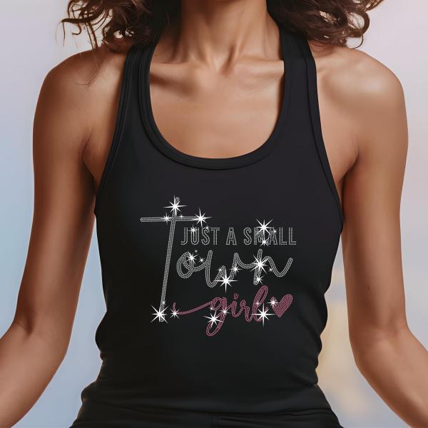 Just a Small Town Girl T-Shirt – Country Music Tee, Rhinestone Bling Shirt, Cute Western Graphic Tee, Southern Girl Outfit, Farm Life Tee