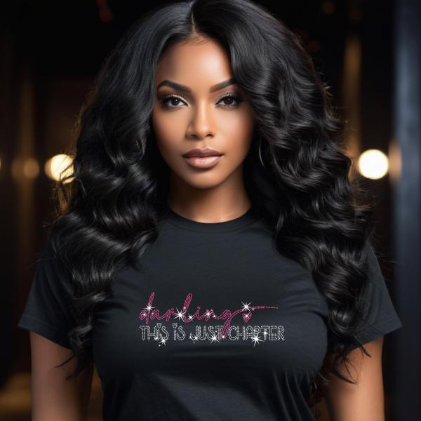 Darling This Is Just a Chapter T-Shirt – Inspirational Bling Tee, Motivational Sparkle Shirt, Rhinestone Graphic Tee, Uplifting Fashion