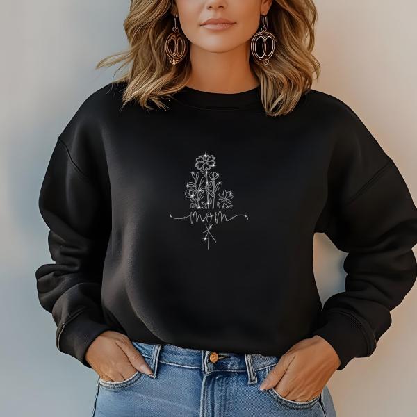 Mom with Flowers Rhinestone T-Shirt, Sparkling Mom Shirt, Mother's Day Gift, Stylish Mom Tee, Gift for Her, Casual Glam Shirt for Women