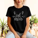 Cat Mom Rhinestone T-Shirt, Cat Face Designed Shirt For Pet Owner, Comfort Color Cat Themed Tee-Shirt, Cute Pet Lovers Sweatshirt