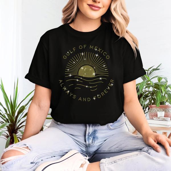 Gulf Of Mexico Always and Forever Rhinestone T-Shirt, Mexican Beach Shirt, Mexico Lover Shirt Gift, Mexico Vacation Tee-Shirt