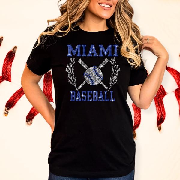 Miami Baseball Rhinestone T-Shirt, Sport Teams Legends Shirt, Sports Tee For Mom, Tailgate Apparel for Game Days, Gift For Her or Him