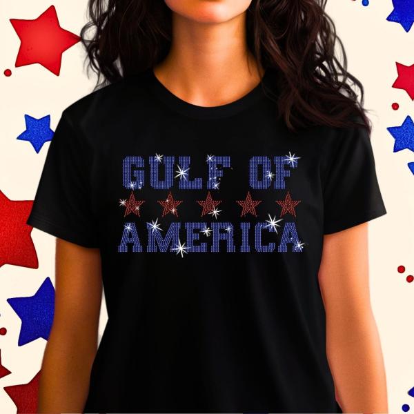 Gulf of America With Stars Rhinestone T-Shirt, Liberal Gift, Gifts for Democrats, Patriotic Republican Shirt, Patriotic Unisex Tee