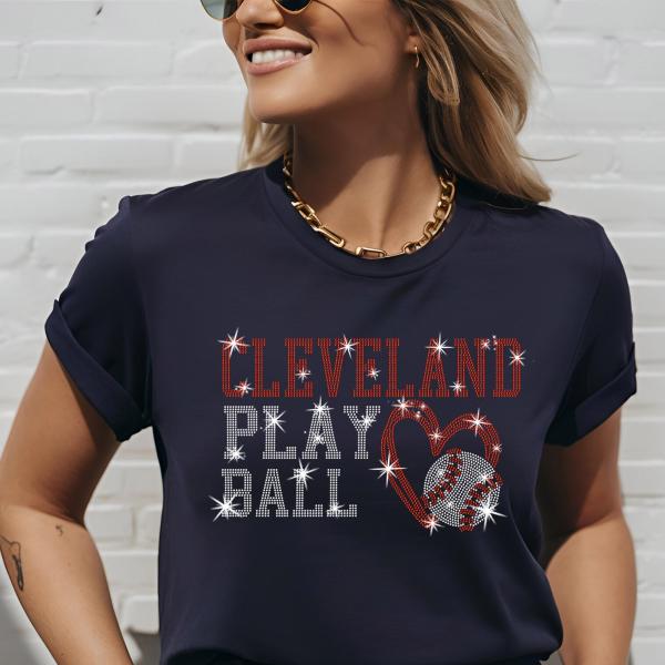 Cleveland Rhinestone Baseball Shirt, Vintage Retro Style Baseball Team Shirt, Baseball Fan Apparel, Sports Team Shirt