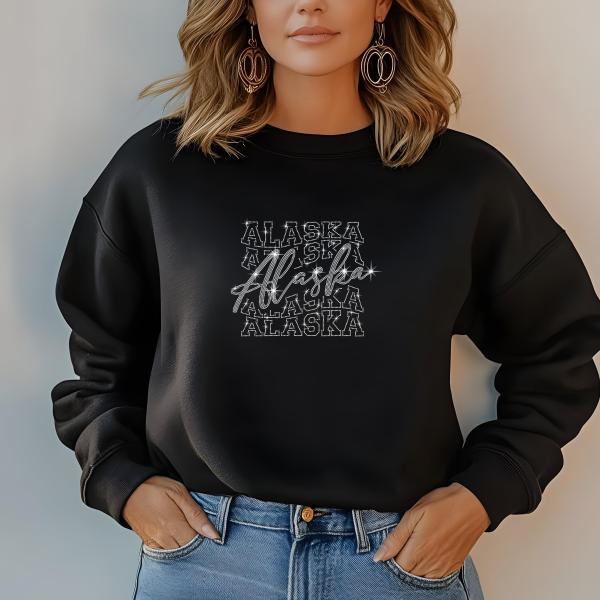 Alaska Rhinestone Football T-Shirt - Sparkly Game Day Tee for Fans, Tailgates & Sports Events - Game Day Gift for Football Lovers